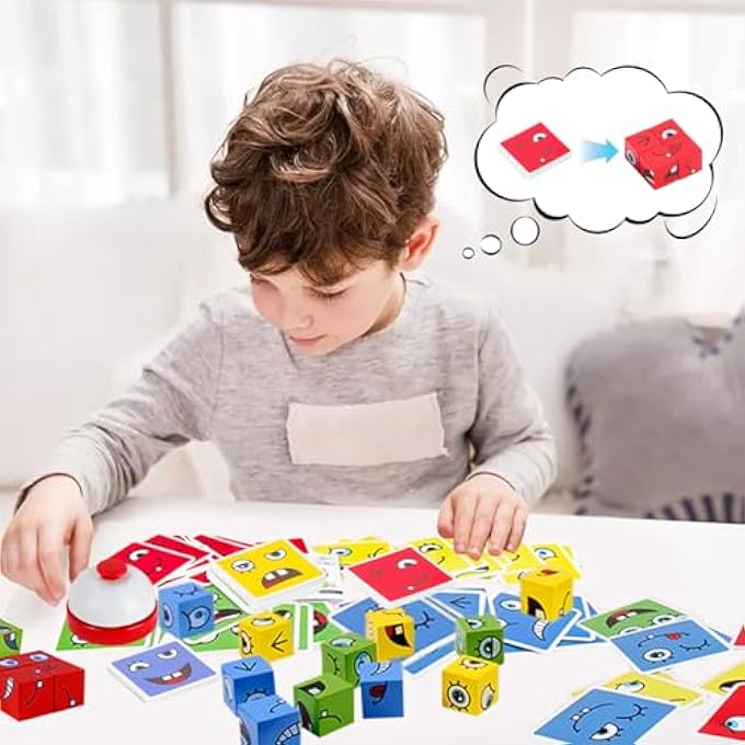 3D PUZZLE FACE CHANGING MAGIC CUBE, WOODEN CUBE PUZZLE, STORY CUBE, MASTUGART GAME, COLOURFUL MAGIC CUBE BUILDING BLOCK TOY FOR 3 4 5 6 7 CHILDREN WITH TABLE BELL - Image 4